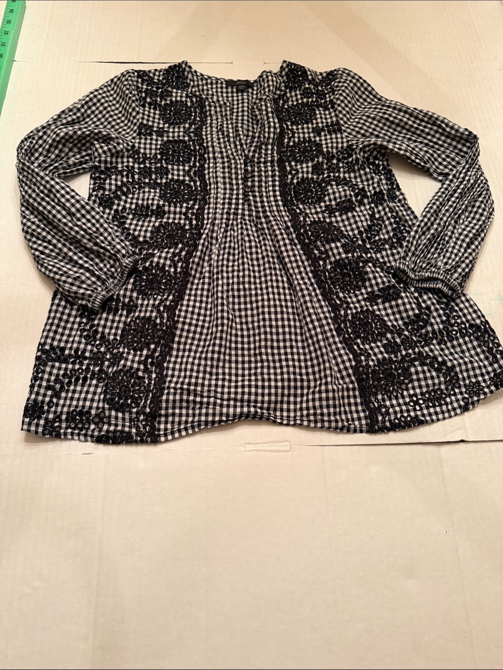 J. Crew Black & White Gingham Embroidered Tunic size XXS VGUC